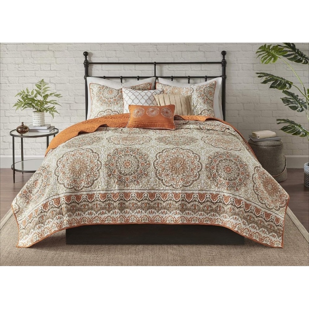 Madison Park madern classic 6 pc coverlet orange quilt 6 pice set Full/Queen